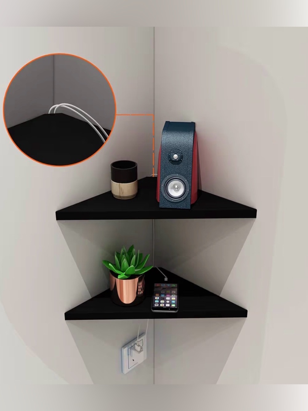 NEW 2 Pack Floating Wall Shelves With Black Wood Grain Finish